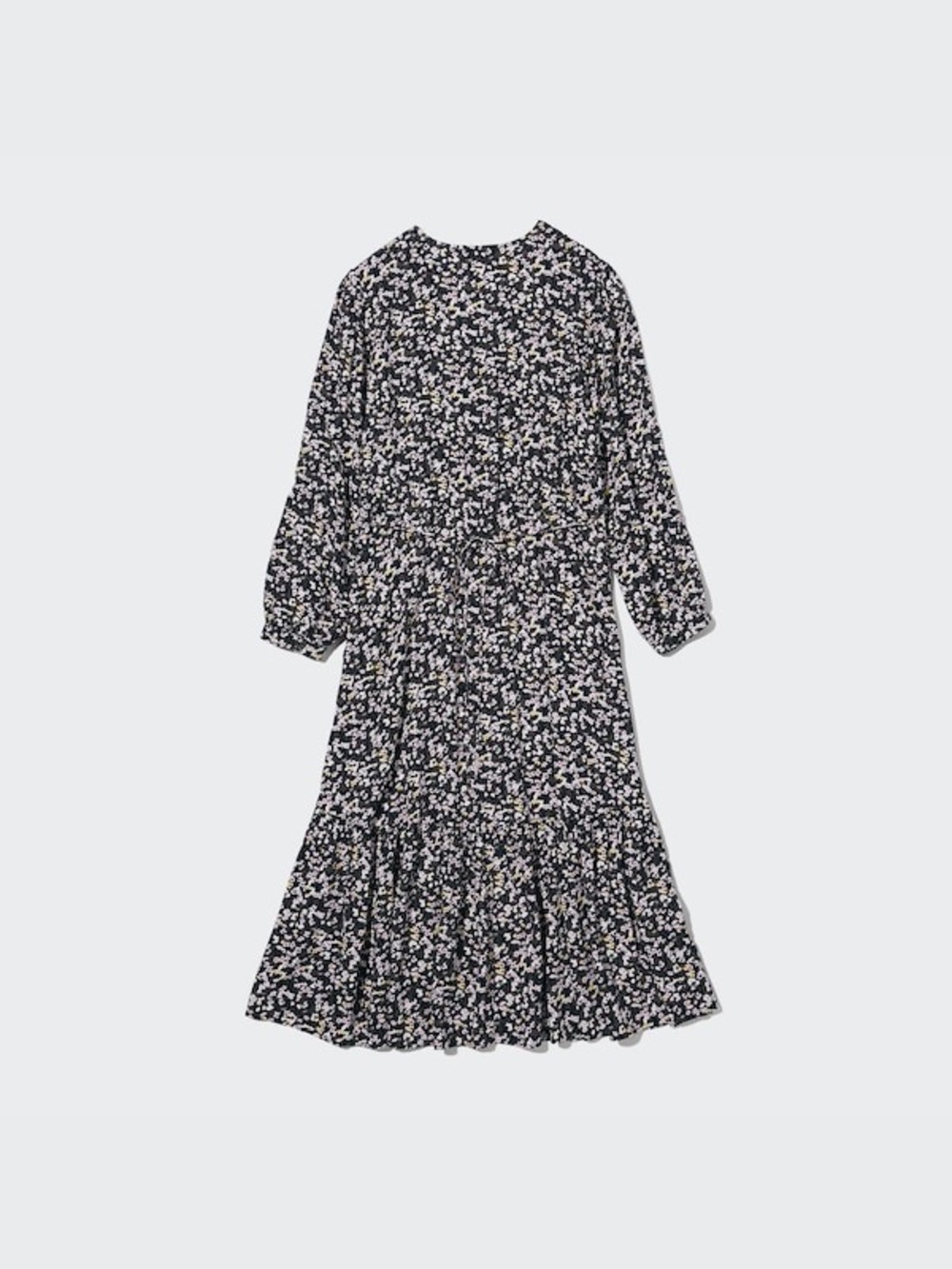Uniqlo Rayon Floral Midi Dress Black Pink Tie Waist V Neck Button Front Small - Picture 5 of 16